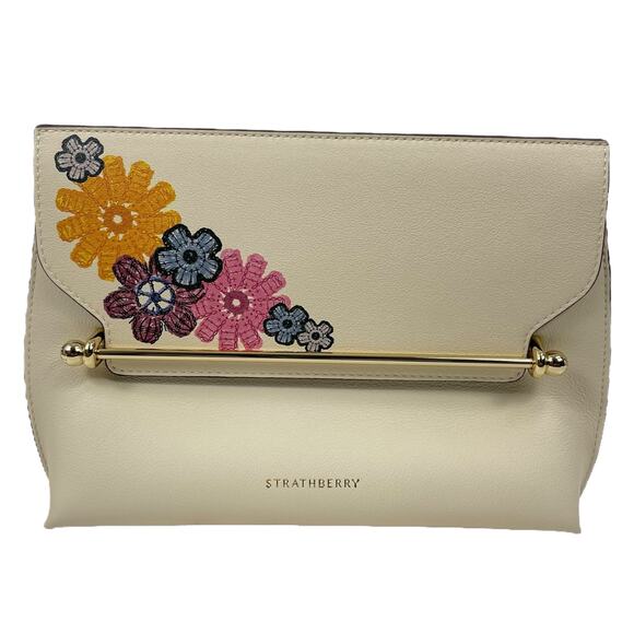 Strathberry Stylist Floral Print Crossbody Leather Clutch Bag White Gold - Picture 5 of 15